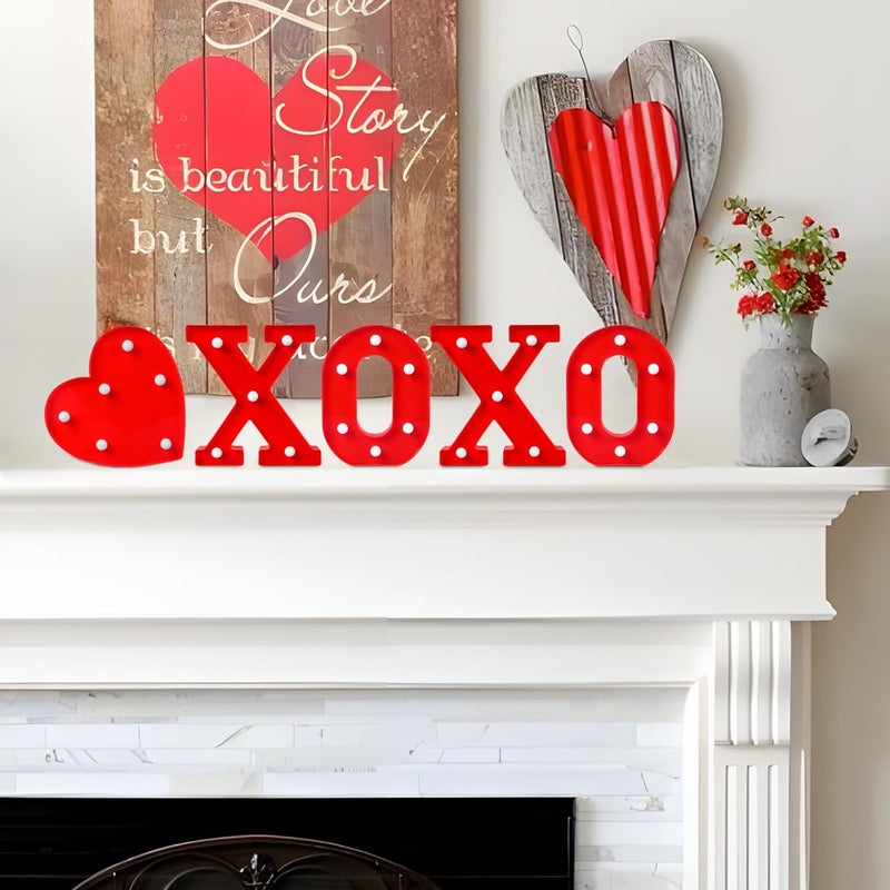 EDYCON Store 5Packs Valentine's Day Letter Lights Sign Table Decorations LED Light up Letters Battery Powered Letter for Home Party Bedroom Tabletop Fireplace Indoor Decor(XOXO Heart) - Image 3